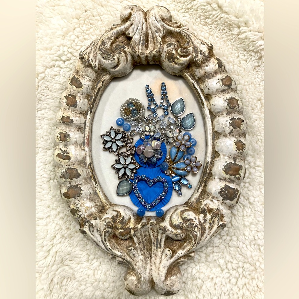 ORIGINAL JEWELRY ART COLLAGE IN VINTAGE FRAME OOAK GIFT 💝 IDEA. UNIQUE HANDMADE